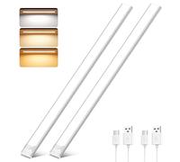 Ylatoial Luz de Armario Sensor Movimiento con 3 Colores Temperatura,60CM Recargable Lampara LED Adhesiva, Regulable Luz Nocturna para Cocina,Gabinete,Escalera,Sótano,Garaje-2PCS
