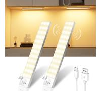 Ylatoial Luz LED Armario con Sensor Movimiento, 23CM Led Cocina Bajo Mueble 3000K USB Recargable 1000mAh, Luz LED Adhesiva para Cocina, Armario, Escalera, Pasillo, Garaje-2 Piezas
