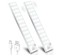 Ylatoial Luz LED Armario con Sensor Movimiento, 23CM Led Cocina Bajo Mueble 5000K USB Recargable 1000mAh, Luz LED Adhesiva para Cocina, Armario, Escalera, Pasillo, Garaje-2 Piezas