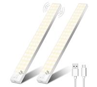 Ylatoial Luz LED Armario con Sensor Movimiento, 32CM Led Cocina Bajo Mueble 3000K USB Recargable 1500mAh, Luz LED Adhesiva para Cocina, Armario, Escalera, Pasillo, Garaje-2 Piezas