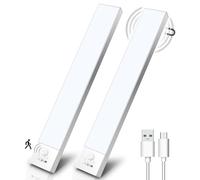 Ylatoial Luz LED Armario con Sensor Movimiento, 32CM Led Cocina Bajo Mueble con 3 Color Modos, 1500mAh USB Recargable, Luz LED Adhesiva para Cocina, Armario, Escalera, Pasillo, Garaje-2 Piezas