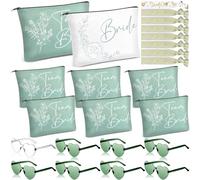 Ylinge 24 Piezas Regalos Nupciales Neceser de Maquillaje Team Bride Gafas Pulsera 8 Bolsas de Cosméticos 8 Gafas de Sol de Corazón 8 Pulseras para Despedida de Soltera Boda Compromiso
