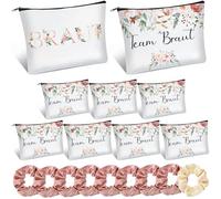 Ylinge 9 Sets de Regalos de Novia Accesorios de Fiestas JGA Lazos de Pelo de Novia de Satén Estuche de Maquillaje de Team Braut Regalo de Despedida de Soltera Bolsa de Despedida de Soltera (Rosa)