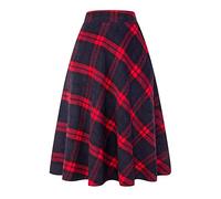 Ylingjun Falda Larga de Lana a Cuadros para Mujer, Invierno, otoño, cálida, Cintura Alta, elástica, Acampanada, Plisada, de Lana, tartán, Rojo -, 3X-Large