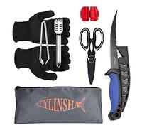 ylinsha Kit de limpieza de peces, juego de 7 cuchillos de pesca recubiertos, cuchillo de pescado, cepillo de limpieza de escamas de pescado, tijeras multifuncionales, guantes anticorte, pinzas de