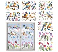 Ylinwtech 9 pieza pegatinas ventanas flores,Pegatinas de ventana de primavera,Adhesivos decoración de cristal,Apto para salones y dormitorios