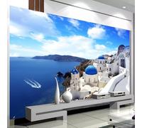 YLLMNOBN Arquitectura de la ciudad griega, paisaje del mar azul, papel tapiz artístico, papel tapiz mural 3D adecuado para dormitorio, sala de estar, TV, fondo autoadhesivo
