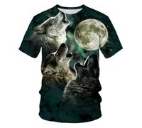 YLLMNOBN Camiseta de Hombre con Estampado 3D de Cielo Estrellado, Luna y aullido de Lobo, Manga Corta, Ideal para Fitness, Running, Deportes y Uso Casual.