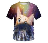 YLLMNOBN Camiseta de Hombre con Estampado 3D de un Lindo Gato en un Cielo Estrellado, Manga Corta, Ideal para Fitness, Correr, Deportes, Estilo Casual y cómoda.