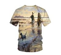 YLLMNOBN Camiseta de Hombre Retro Hunter Hunting con Estampado 3D, Manga Corta, Corte Holgado, llamativa para el Verano.