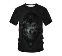 YLLMNOBN Camiseta de Manga Corta con Cuello Redondo y Estampado 3D de Cabeza de Lobo para Hombre, de Secado rápido y Transpirable, con diseño de Chica Animal.