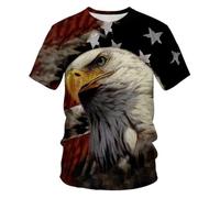 YLLMNOBN Camiseta de Manga Corta para Hombre con Estampado 3D de águila y Estrella de Cinco Puntas, Transpirable e Informal, Ideal para Fiestas al Aire Libre.
