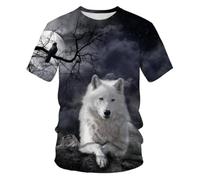 YLLMNOBN Camiseta de Manga Corta para Hombre con Estampado 3D de Luna, Cuervo y Lobo Blanco, Transpirable e Informal, Ideal para Fiestas al Aire Libre.