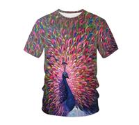 YLLMNOBN Camiseta de Manga Corta para Hombre con Estampado 3D de Pintura al óleo de Pluma de Pavo Real, Ideal para Verano, Actividades al Aire Libre y Deportes, de Secado rápido.