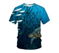 YLLMNOBN Camiseta de Manga Corta y Cuello Redondo para Hombre, de Secado rápido, Transpirable, con Estampado 3D de Peces de Aguas Profundas y Tortugas Marinas.