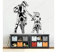 YLLMNOBN Familia padre e hijo Motocross pegatina de pared casco motocicleta decoración deportiva motocicleta arte calcomanía decoración del hogar