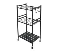 YlluySmn Almacenamiento de herramientas de jardín con ruedas, organizador de hierro resistente, 35 compartimentos y 3 ganchos, 43 x 30 x 79,5 cm, soporte de herramientas para garaje, jardín, cobertizo