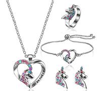 YLLZJ Conjunto de joyas para niña, unicornio, collares, pulseras, pendientes, anillo de joyería para niñas, regalo de cumpleaños, hija, princesa, artículos para fiestas