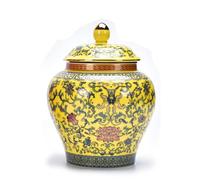 YLME Tarro de Jengibre de Cerámica Chino con Tapa Hermética para Decoración del Hogar, Sala de Estar, Adorno de Regalo,Amarillo