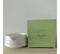 YlobdolY Tazón de cerámica para matcha con boquilla de vertido, tradicional hecho a mano de porcelana esmaltada sólida japonesa con caja de regalo para batir matcha (blanco mate)