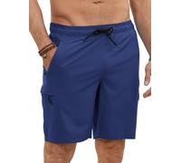 YloveM bañador Hombre Corto 2 en 1 Forro de Malla Natación bañador antirozaduras Hombre Secado Rápido Bolsillo con Cremallera Playa Impermeable Surf Traje de baño Hombre con Cordón Azul Marino M