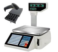 ylpddmm Bascula de Comercio Digital Electronica, 30KG Balanza Comercial para Pesar Fruta, Verdura Peso, Pantalla LCD Digital de Doble Cara para Supermercado/Tienda Minorista Machine+Gun+cashbox