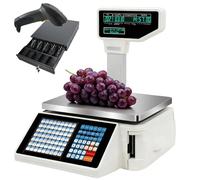 ylpddmm Bascula de Comercio Digital Electronica, Báscula de impresión de Etiquetas, Báscula Digital de Alta precisión con Doble Pantalla, para Hostelería, Bollería, Frutería Machine+Gun+cashbox
