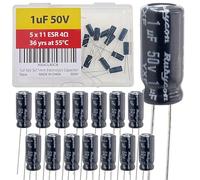 YLQUXEUV 1uF 50V 5x11mm Electrolytic Capacitor Low 4Ω Long Life 36yrs at 55 Degree C mfd mircofarad C Radial Lead Aluminum Capacitors (Pack of 15)