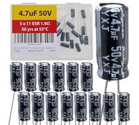 YLQUXEUV 4.7uF 50V 5x11mm Electrolytic Capacitor Low 1.9Ω Long Life 36yrs at 55 Degree C mfd mircofarad Radial Lead Aluminum Capacitors (Pack of 15)
