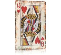 YLQUXEUV Vintage Queen of Hearts Card Metal Sign Retro Poker Art For Home Bar Garage 8 X 12 in