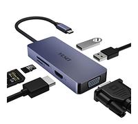 YLSCI Concentrador USB C, Adaptador USB-C 6 en 1, con 1 Puerto HDMI, 1 Puerto VGA, 2 Puertos USB, Lector de Tarjetas SD/TF, amplía la conectividad para Ordenadores portátiles, Smartphones, Tablets,