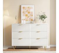 YLSZHY Cómoda Moderna de 6 cajones para Dormitorio, cómoda Acanalada con Tiradores y Patas Doradas, Mueble de Madera para Sala de Estar, Dormitorio, Armario y Pasillo (Blanco-A, 6 Cajones)