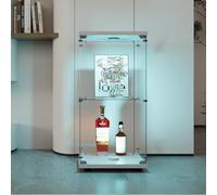 YLSZHY Vitrina de Cristal con Puertas y Luces LED, Vitrina de 2 Niveles con Cerradura, librería Independiente para salón y Dormitorio, Blanco