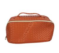YLSZHYR Bolsa de Almacenamiento de Maquillaje Cosmético de Viaje Portátil Bolsa de Aseo Patrón Tejido de Cuero de PU Cierre de Cremallera Maquillaje Cosmético Maquillaje de Uñas Cepillo(Marrón)