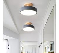 YLTLINK Lámpara de techo LED redonda, lámpara de techo de montaje abierto de 18cm - serie de lámparas de techo de madera, instalación integrada de 12w lámpara de techo de ahorro de energía(gris)
