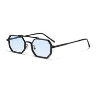 YLTPHD Gafas de sol de doble puente para hombre y mujer, con montura de metal UV400 y lentes transparentes con degradado, color negro y azul degradado.