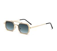 YLTPHD Gafas de sol de doble puente para hombre y mujer, con montura de metal UV400 y lentes transparentes con degradado, color gris dorado degradado.