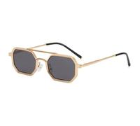 YLTPHD Gafas de sol de doble puente para hombre y mujer, con montura de metal UV400 y lentes transparentes degradadas, color gris dorado.
