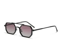 YLTPHD Gafas de sol de doble puente para hombre y mujer, con montura de metal UV400 y lentes transparentes degradadas, color negro y morado.