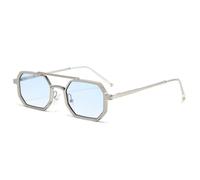 YLTPHD Gafas de sol de doble puente para hombre y mujer, con montura de metal UV400 y lentes transparentes con degradado, color azul plateado.