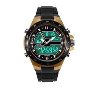Ylwxzenith Reloj Deportivo de Doble Tiempo Masculino, Pantalla Digital analógica, luz Posterior, a 50 m, Estuche de Acero Inoxidable, Banda de Silicona, Negro o Dorado Negro (Golden Black Belt)