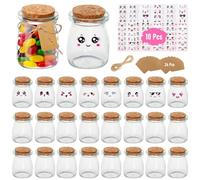 YlYADl Botes Cristal Pequeños de 100 ml con Tapa de Corcho [Pack de 24] - Tarros de yogur con tapa,Botellas Cristal Pequeñas Aptas para Alimentos con Cordel y Etiquetas para Dulces, Yogur, Miel