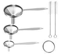 YLYL 6 embudos de metal de acero inoxidable con mango largo, juego de 3 embudos grandes y pequeños, de grado alimenticio, para uso en cocina, botellas de llenado, frascos, 2 cepillos