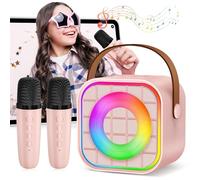 YLYYCC Mini máquina de karaoke con 2 micrófonos inalámbricos, altavoz Bluetooth portátil rosa para niños y adultos, juguetes de cumpleaños para adolescentes, ideas de regalos para niñas de 4, 5, 6, 7,