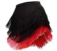 YM YOUMU Falda de baile latino de 3 niveles con borlas para mujer, dobladillo irregular, para salsa, tango, rumba, baile, salón, A-negro rojo, Large