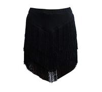 YM YOUMU Falda de baile latino de 3 niveles con borlas para mujer, dobladillo irregular, para salsa, tango, rumba, baile, salón, A-Negro, M