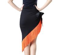 YM YOUMU Falda de urdimbre con borla de triángulo latino para mujer Samba Salsa Dance Tango Ballroom Irregular Fringe Dress, Negro & anaranjado, Talla Única