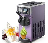 YMAOMAO Máquina de Helados de un Solo Sabor, máquina de Helados Comercial, Rendimiento de 4-5 l/h, máquina de Helado Suave de mostrador de 450 W con Panel LCD, Alarma de Falta de inflado Purple