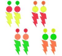 Ymapinc 4 pares de aretes de neón para fiesta brillante, aretes de rayo de neón de los años 80 para mujer, trajes de fiesta de luz negra, colgante geométrico para accesorios de los años 90 y 80
