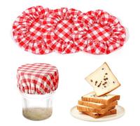 Ymapinc Cubierta para tarro de inicio de masa madre, 3 fundas de tela reutilizables para tarros, fundas de tela de algodón a cuadros para tarro de masa madre para tarro de masa madre, cubierta de